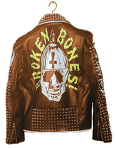 Fashion Broken Bones Punk Patches, Men's Customize Silver Studded Jacket, Cow Leather Frankenstein Gothic, Handmade Club Wear Studs Jacket